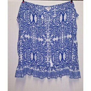 NVELOP SUN Swim Cover-up Poncho S/M white blue UPF 50 Neck delft like print EUC